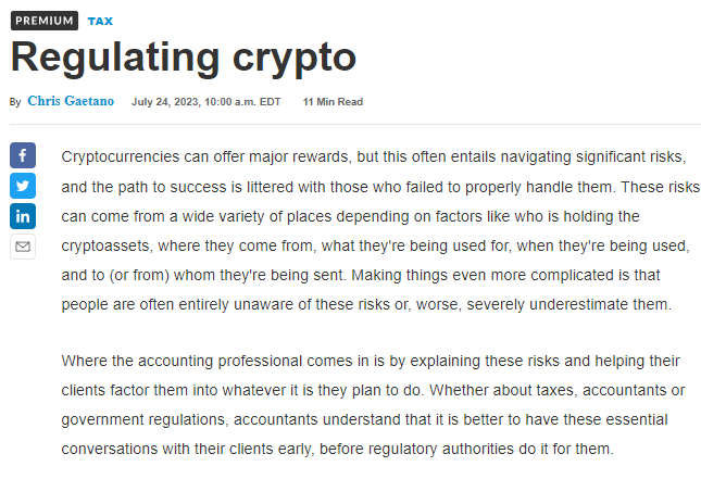 Regulating Crypto - Accounting Today Article