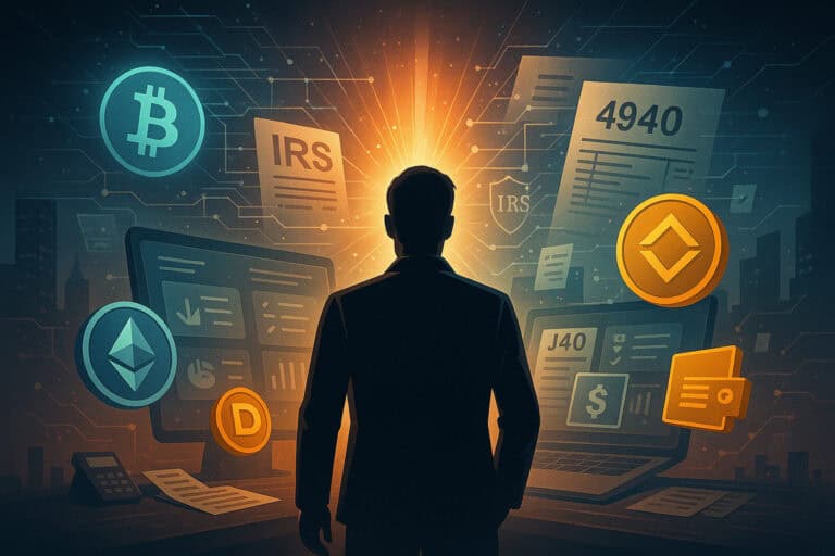 Crypto tax professional navigating blockchain reporting and IRS compliance.