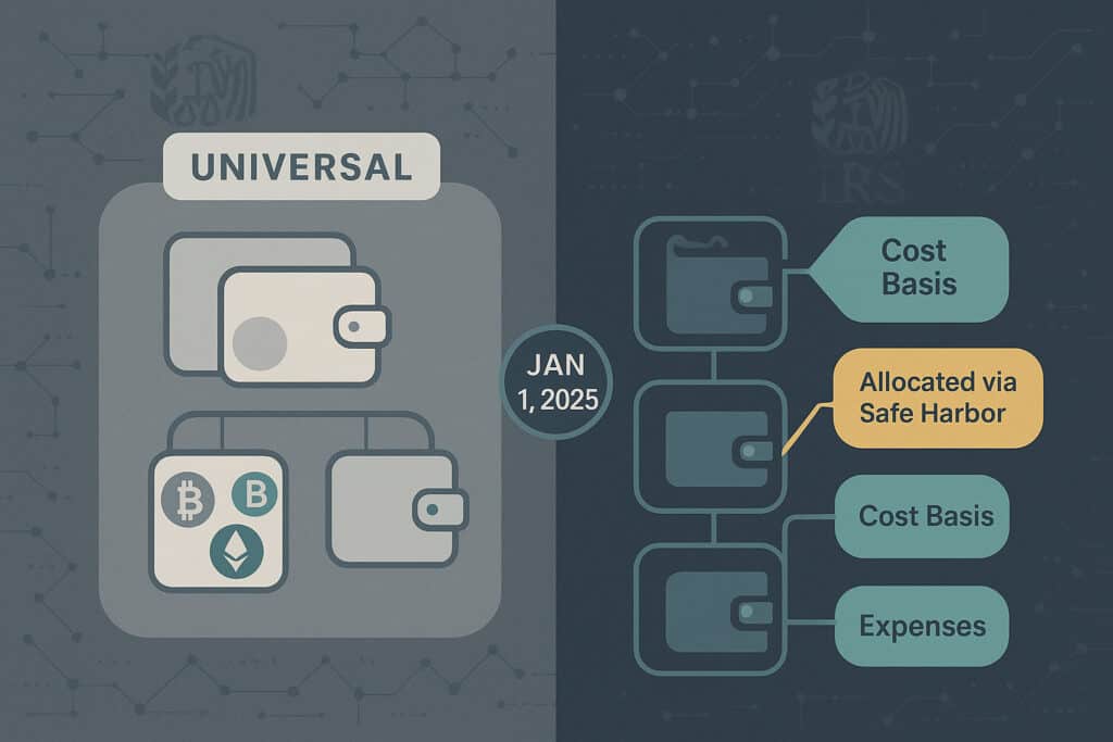 Revenue Procedure 2024 28 wallet compliance transition, universal to per wallet cost basis. Revenue Procedure 2024 28 wallet compliance transition, universal to per wallet cost basis.