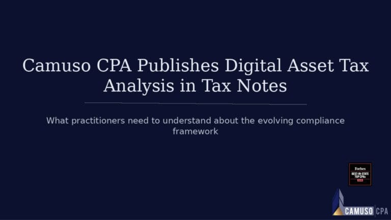 Camuso CPA Publishes Digital Asset Tax Analysis in Tax Notes